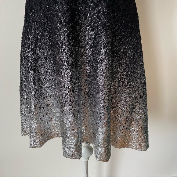 Free People Foil Black Silver Metallic Lace Ombre Fit & Flare Mini Dress EUC S - Picture 6 of 9